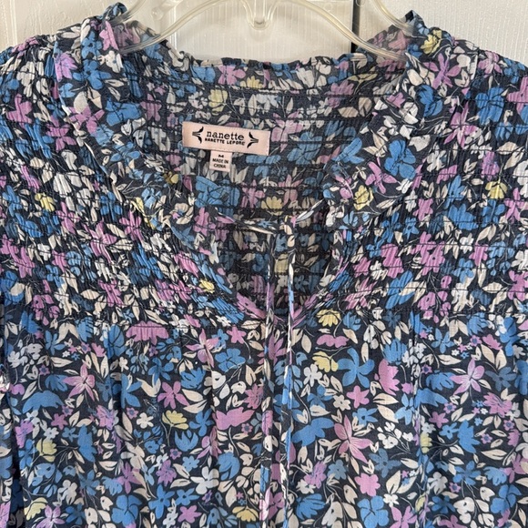 Nanette Lepore Dk. Gray Lavender/Blue/Ivory Floral Tassel Tie V-Neck Tank Top -M - Picture 3 of 8